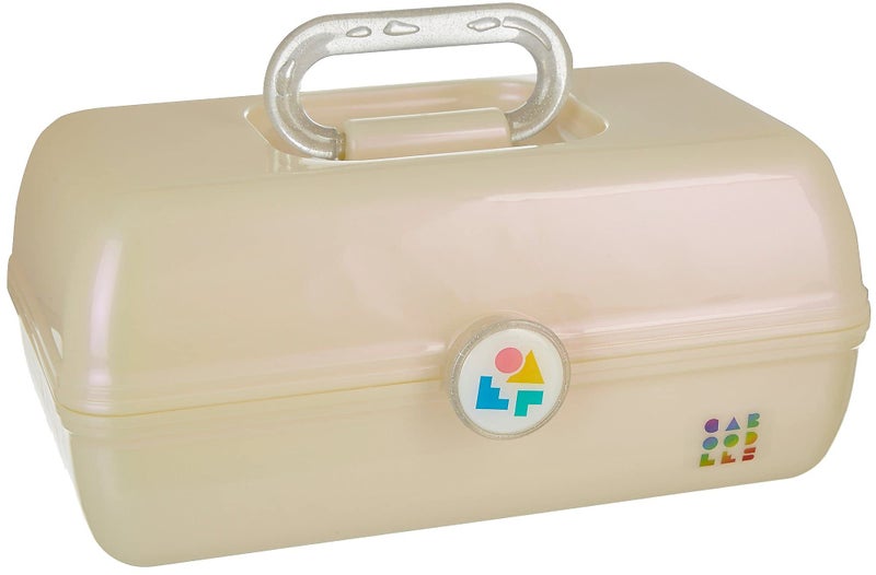 Caboodles On-The-Go Girl Makeup Box  White Opal  Hard Plastic Makeup Organizer Box  Built-In Mirror  Secure Latch for Safe Travel  Spacious Storage for Large Items - Image 1